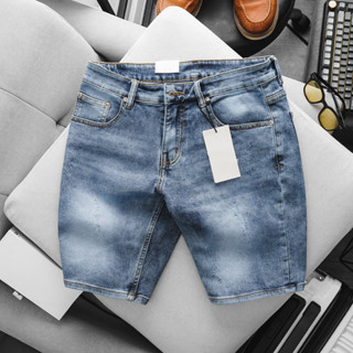 Quần short jean nam xuất khẩu xịn xanh dương sáng co giãn suông dáng nhẹ