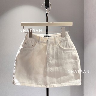 nhatran Chân váy jean nữ phom ngắn trơn chữ a chất Denim dày mịn có lót bảo vệ NT