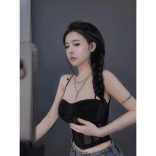 Áo cúp lưới dây cổ yếm nút cài có mút