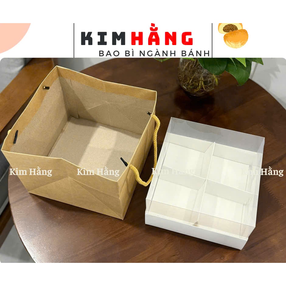 10 Túi Giấy Kraft - Túi Giấy Kraft Đựng Hộp 4 Ô Nắp Mica - Túi Giấy Kraft Đựng Quà Tặng