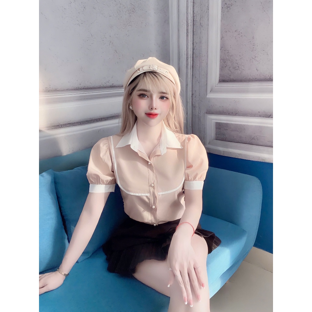 Áo sơ mi tay ngắn cổ viền