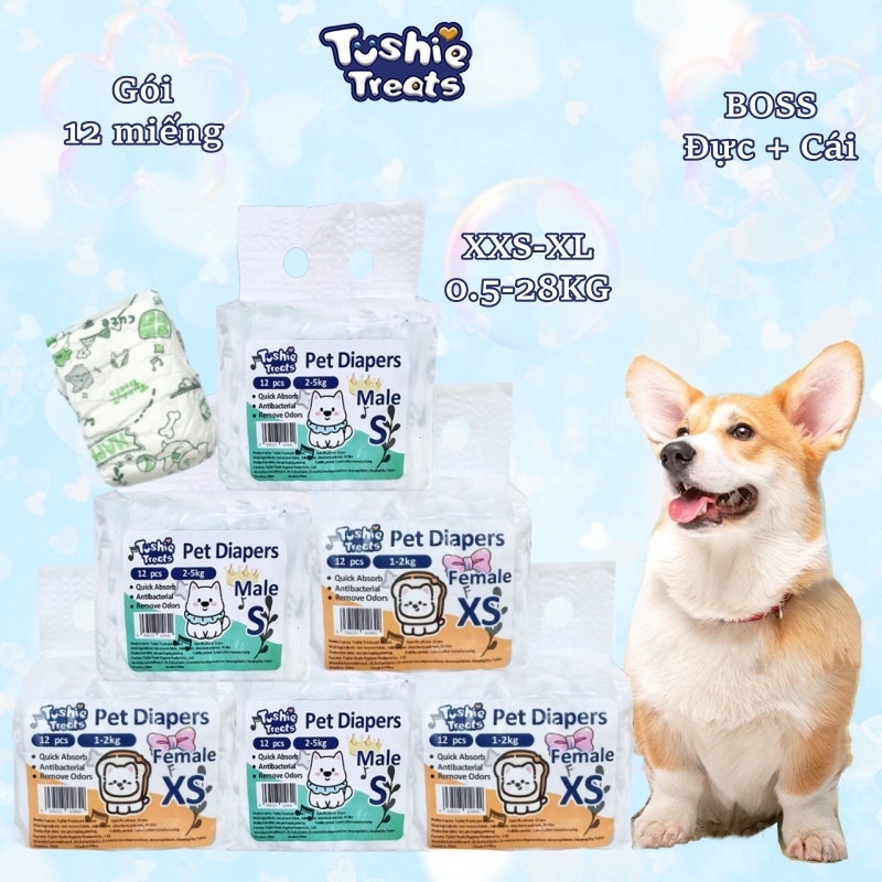 Tushie Treats-Tã bỉm vệ sinh cao cấp dành cho thú cưng đủ size từ XXS-XL tương đương 0.5-50kg