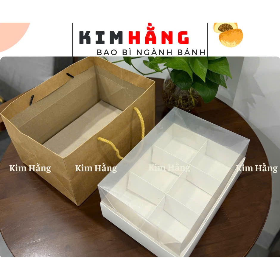 10 Túi Giấy Kraft - Túi Giấy Kraft Đựng Hộp 6 Ô Nắp Mica - Túi Giấy Kraft Đựng Quà Tặng