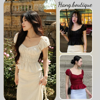 Áo Babydoll Linen Kiểu Xinh Nữ Tay phồng Tiểu Thư Eo Bo Chun S121