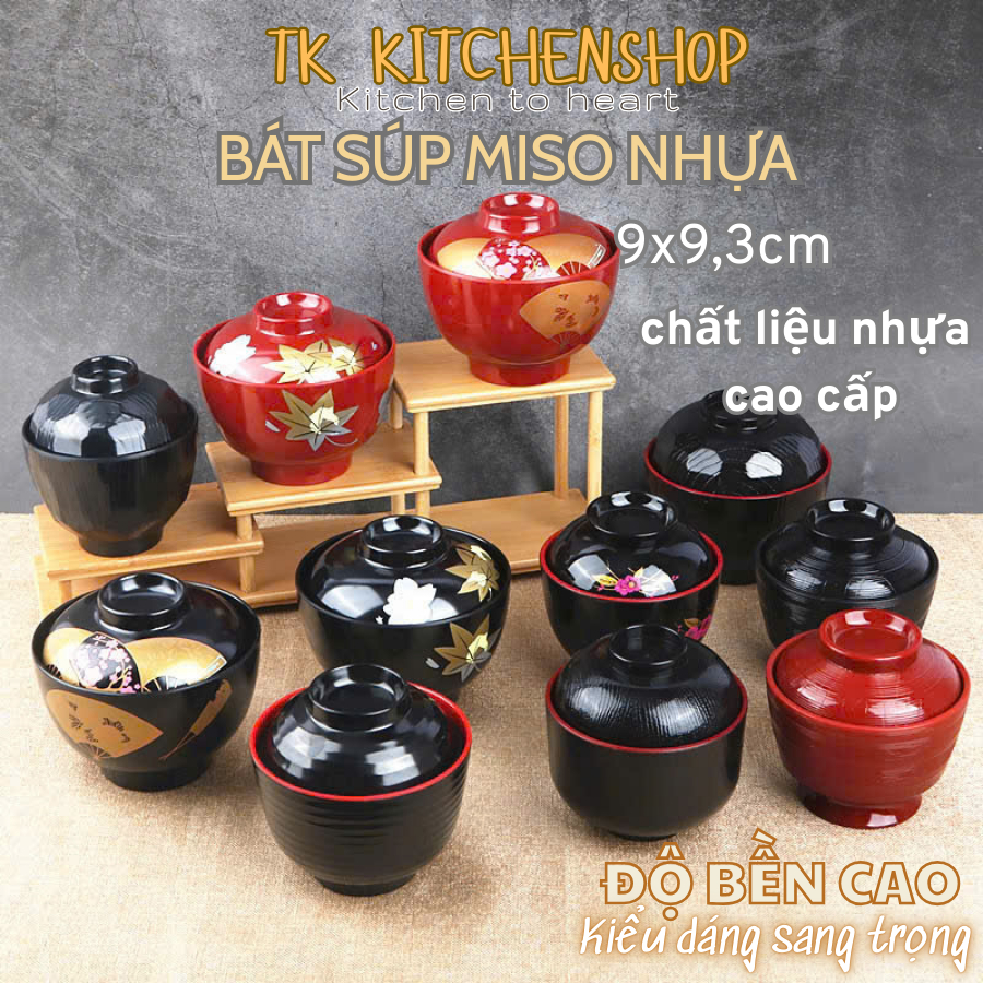 Bát súp miso nhựa melamine có nắp đậy ,Bát súp nhựa có nắp phong cách nhật bản