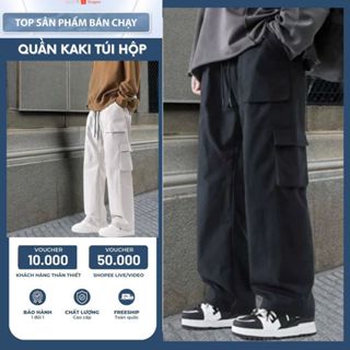  Quần Cargo Pant Kaki 300gsm   Quần Túi Hộp Nam Nữ Ống Rộng Basic - A08 