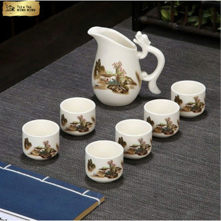 Bộ Ấm Chén Uống Trà Sứ Cao Cấp , Set Trà Đạo Phong Cách Cổ Điển Phù Hợp Mọi Không Gian