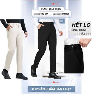 Quần âu nam cạp cao Sidetab ông suông công sở, quần tây nam đen phong cách Hàn Quốc chất vải dày dặn - A06