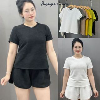  Bộ Đồ Nữ Bigsize 50kg - 90kg Áo Thun Tay Ngắn Kèm Quần Đùi Chất Xốp Dễ Mặc Co Giãn Mạnh SET821 