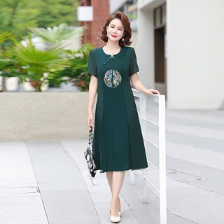 Đầm trung niên nữ sang trọng thanh lịch. Mẫu Đầm Dáng Suông In Hoa Xẻ Tà  Cho Mẹ Đi Tiệc THoải Mái.