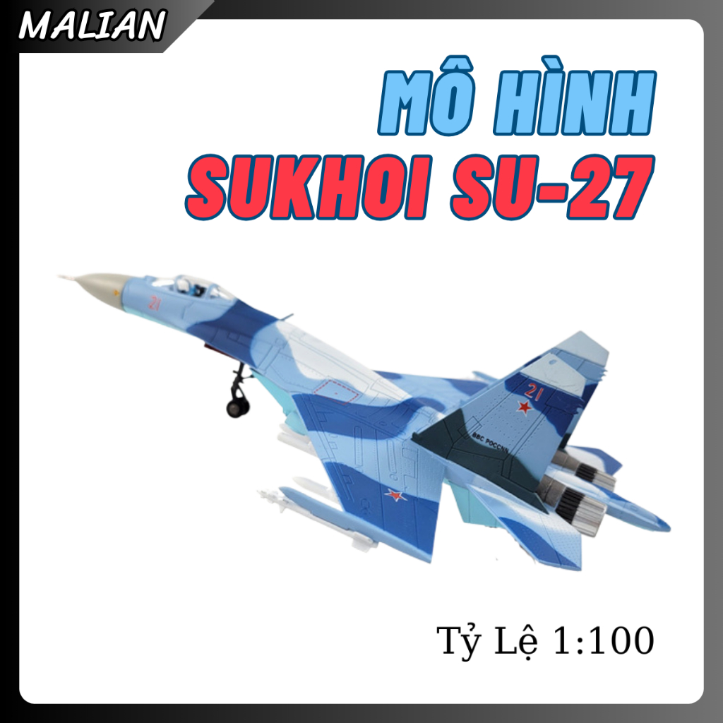 Mô Hình Kim Loại Máy Bay Chiến Đấu Tiêm Kích Đa Nhiệm SUKHOI SU-27 Lửng Mật SU-27 Scale 1:100