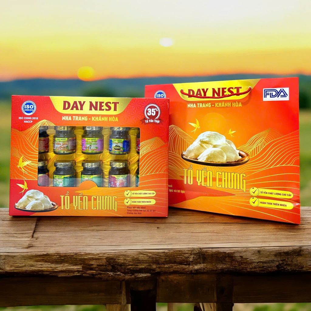 Hộp quà tặng 10 hũ yến sào chưng sẵn mix vị 35% yến tươi Nha Trang Day nest ( sx Tháng 11.2025)