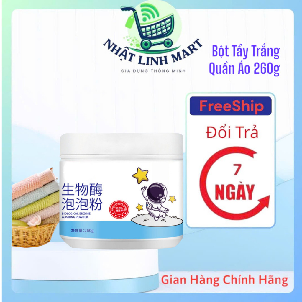 Bột Tẩy Trắng Quần Áo Enzyme Sinh Học 260g Đánh Bay Vết Bẩn Khử Vết Ố Vàng Làm Trắng Quần Áo