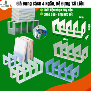 Giá Đựng Sách 4 Ngăn, Kệ Đựng Tài Liệu Nhựa Cứng, Màu Pastel Đẹp Mắt - Để Bàn Đựng Đồ Trang Trí Decor