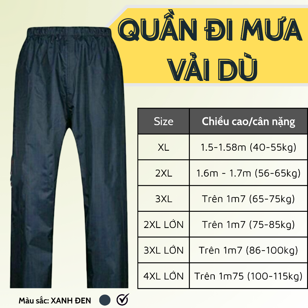 QUẦN ĐI MƯA VẢI DÙ CÓ BIG SIZE