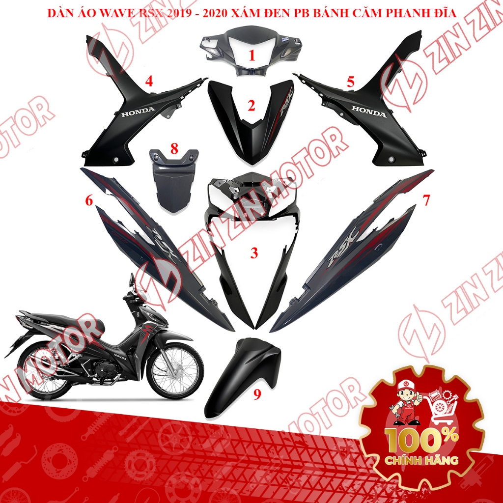 Dàn Áo Wave RSX 110 Fi 2019 2020 Xám Đen Bánh Căm Phanh Đĩa Chính Hãng - ZZM