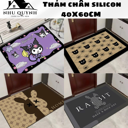 Thảm chùi chân họa tiết silicon chống trơn trượt, thảm chân thấm hút nước 40cm x 60cm