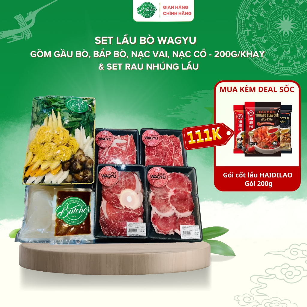 Set Lẩu Bò Wagyu 4 Khay - Gầu Bò, Bắp Bò, Nạc Vai, Nạc Cổ & Rau Nhúng Lẩu, Thịt Bò Úc Cao Cấp
