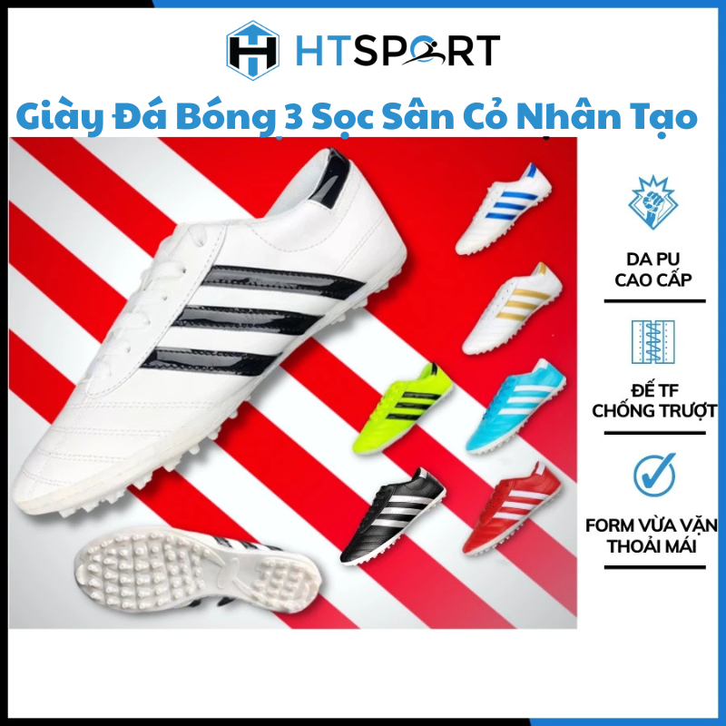 Giày 3 Sọc Đá Bóng, Giày Đá Banh Đế TF Sân Cỏ Nhân Tạo Dành Cho Nam Nữ Khâu Full Đế Nhiều Màu