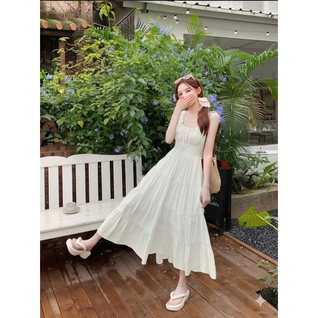 Đầm Maxi Đầm 2 Dây Nhún Ngực Chất Vải Đũi Tơ Mềm Mát May 2 Lớp Thiết Kế Hở Lưng Thắt Nơ Siêu Xinh | BigBuy360 - bigbuy360.vn