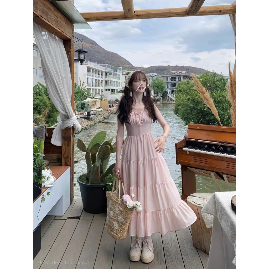 Đầm Maxi Đầm 2 Dây Nhún Ngực Chất Vải Đũi Tơ Mềm Mát May 2 Lớp Thiết Kế Hở Lưng Thắt Nơ Siêu Xinh | BigBuy360 - bigbuy360.vn