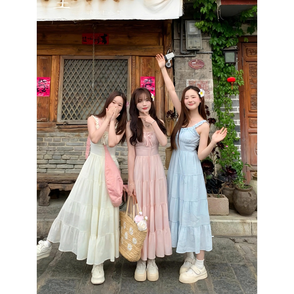 Đầm Maxi Đầm 2 Dây Nhún Ngực Chất Vải Đũi Tơ Mềm Mát May 2 Lớp Thiết Kế Hở Lưng Thắt Nơ Siêu Xinh | BigBuy360 - bigbuy360.vn