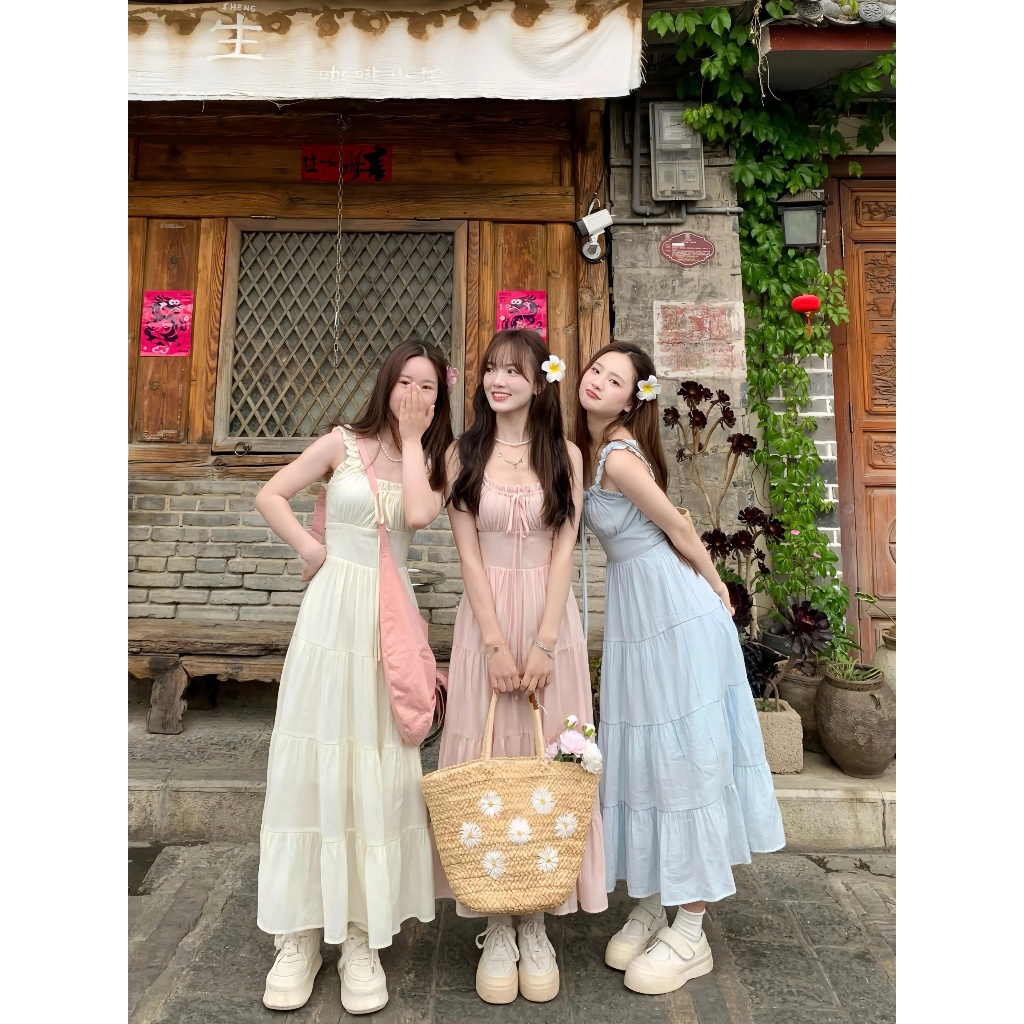 Đầm Maxi Đầm 2 Dây Nhún Ngực Chất Vải Đũi Tơ Mềm Mát May 2 Lớp Thiết Kế Hở Lưng Thắt Nơ Siêu Xinh | BigBuy360 - bigbuy360.vn