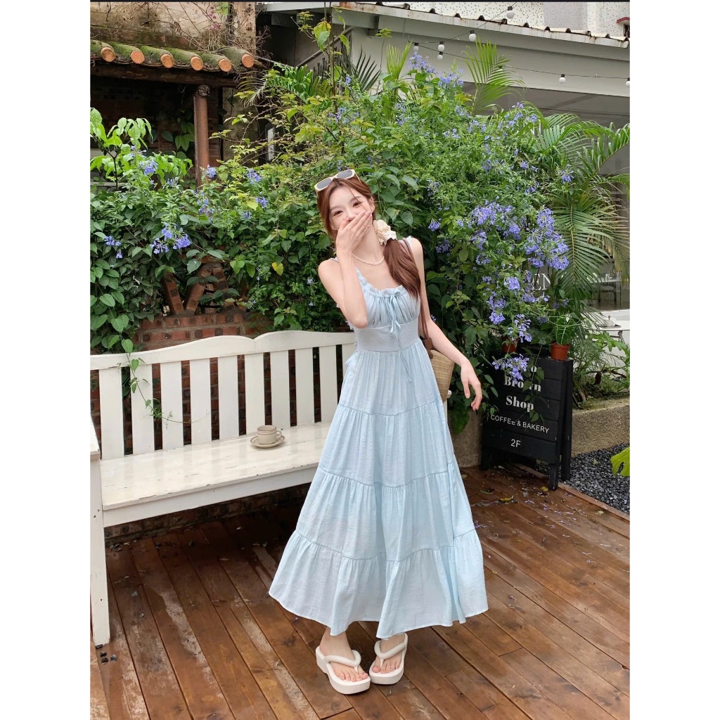Đầm Maxi Đầm 2 Dây Nhún Ngực Chất Vải Đũi Tơ Mềm Mát May 2 Lớp Thiết Kế Hở Lưng Thắt Nơ Siêu Xinh | BigBuy360 - bigbuy360.vn