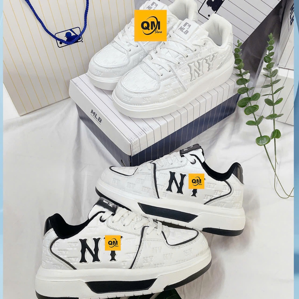 Giày MLB chunky liner denim monogram xám và đen, giày sneaker mlb đế bằng cao 5cm season 2025