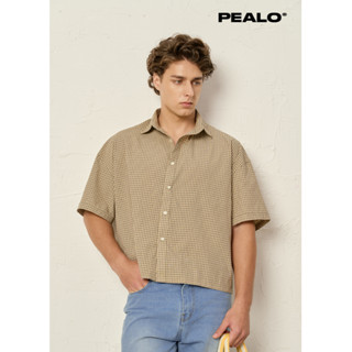 Áo sơ mi boxy ngắn tay kẻ caro PEALO chất liệu cotton thoáng mát mềm mịn thấm hút tốt