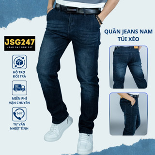 Quần Jean Nam Túi Chéo Xanh đen (Xanh Navy) Hot Trend 2025 - Quần bò nam mẫu mới form đẹp hình thật