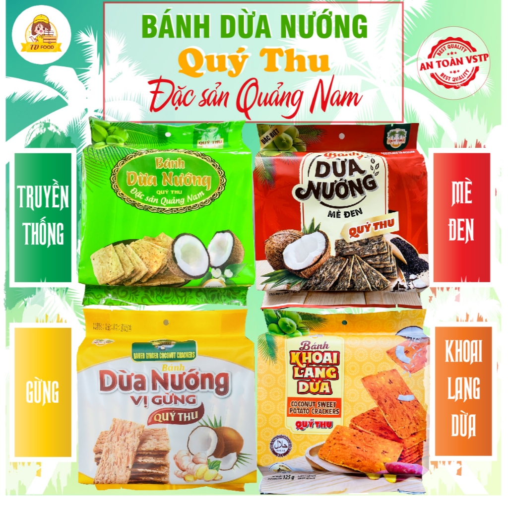 [Nhiều Vị] Bánh Dừa Nướng Quý Thu Vị Truyền Thống, Mè Đen, Gừng, Khoai Lang Dừa - Đặc Sản Quảng Nam