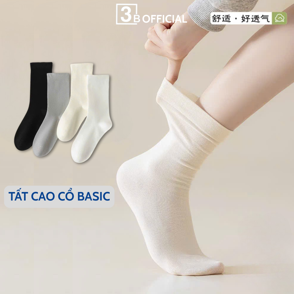 Vớ cao cổ nữ trắng trơn basic chất cotton pha 3B khử mùi, thoáng khí- Sỉ tất toàn quốc [Basic]