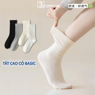 Vớ cao cổ nữ trắng trơn basic chất cotton pha 3B khử mùi, thoáng khí- Sỉ tất toàn quốc [Basic]