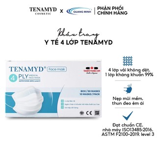   Combo 5 Hộp  Khẩu trang Tenamyd cho người lớn 4 lớp vải không dệt giấy kháng khuẩn thoáng mát 