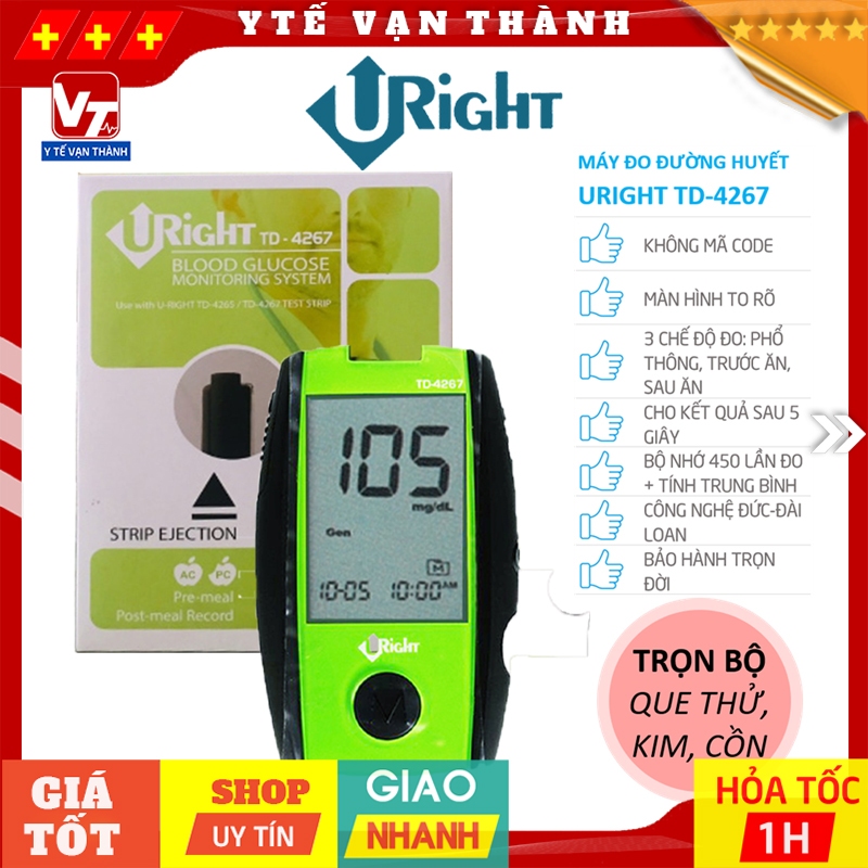 ✅ [TRỌN BỘ] Máy Đo Đường Huyết URIGHT TD-4267 | BẢO HÀNH TRỌN ĐỜI -VT0444