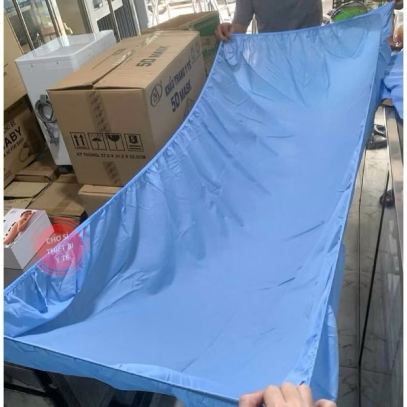 Ga Trải Giường Y Tế Xanh/ Trắng 1mx2m Có Bo Thun