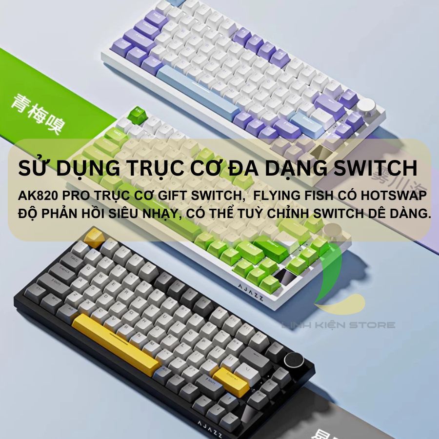 Bàn Phím Cơ Không Dây Và Có Dây HOSAN AJAZZ AK820 / AK820 Pro / AK820 AS / AK820 HP Có Nút Vặn | BigBuy360 - bigbuy360.vn