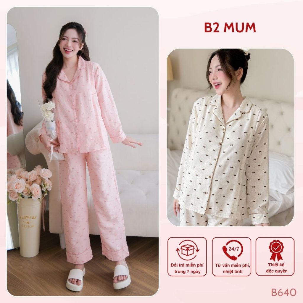 Bộ bầu mặc nhà và sau sinh đũi cao cấp mềm nhẹ mát áo có khóa dọc bé ti và quần chun chỉnh bụng B619 thiết kế by B2MUM