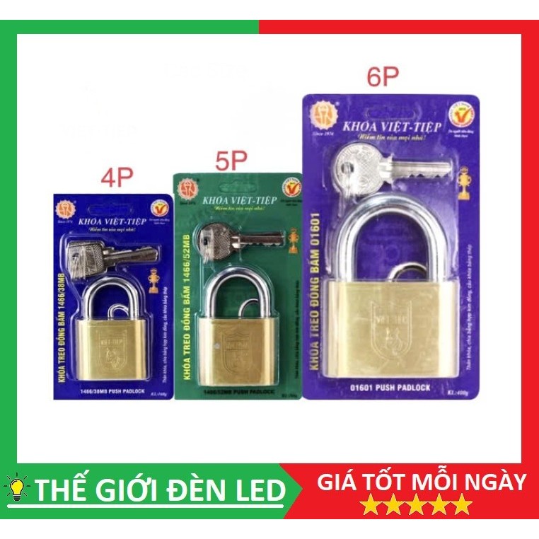 Ổ khoá Việt Tiệp đồng 4P/5P/6P khoá bấm, chống cắt bằng kìm cộng lực