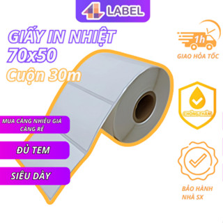 Giấy in nhiệt 70x50 dạng cuộn 30m, tem nhiệt 7x5 có keo sẵn, tem vận chuyển 70x50mm vnpost