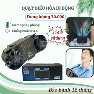 Quạt Đeo Thắt Lưng, Quạt Điều Hòa Motor 2 Phản Lực 4 Cấp Độ Gió Mát Pin Chuẩn Lithium 10.000mAh