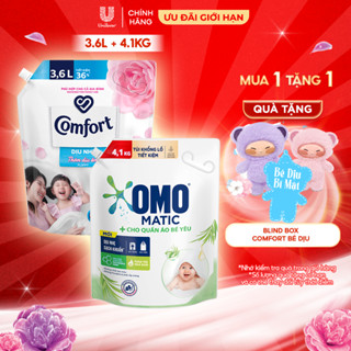 Combo Túi Nước Giặt Omo Matic Cho quần áo bé yêu 4,1kg + Nước Xả Vải Comfort Dịu Nhẹ Túi 3,6L