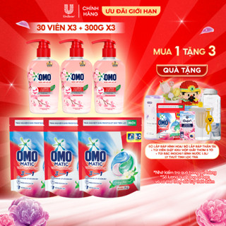 Combo 3 túi viên giặt tiện lợi OMO 3 trong 1 (30 viên/túi) và Combo 3 Chai nước giặt đồ lót OMO Hương Anh Đào 300g