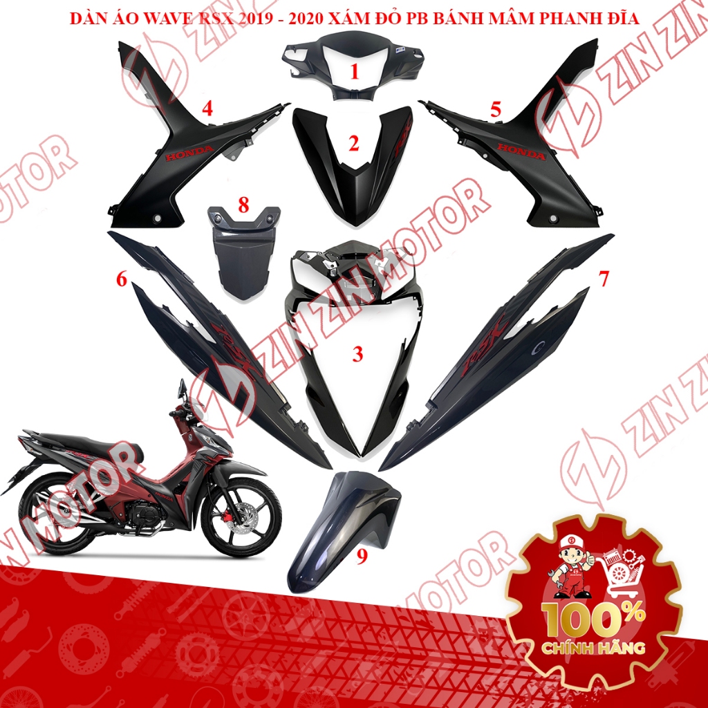 Dàn Áo Wave RSX 110 Fi 2019 2020 Xám Đỏ Bánh Mâm Phanh Đĩa Chính Hãng - ZZM