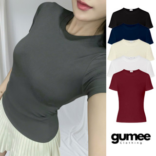 Áo ôm body nữ ngắn tay cổ tròn Gumee, áo thun nữ baby tee thắt eo thun gân Hàn cộc tay co giãn tốt