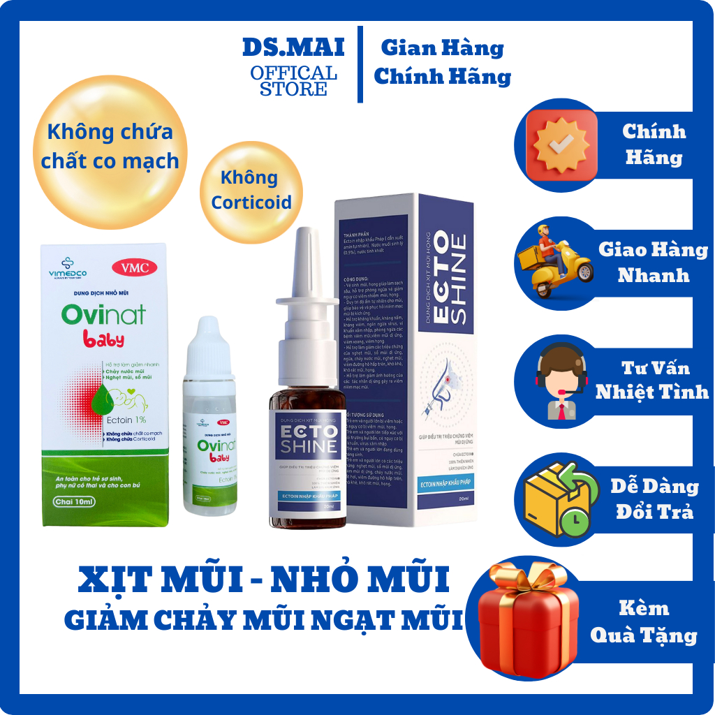 Ovinat Baby Spray Nhỏ Mũi Xịt Mũi Giảm Chảy Mũi Nghẹt Mũi Sổ Mũi Không Corticoid An Toàn Cho Bé
