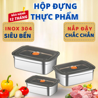 Set 3 Hộp Đựng Thực Phẩm Inox 304 không gỉ Có Nắp Đậy Lỗ Thoát Khí, Hộp Bảo Quản Thức Ăn Chịu Nhiệt nắp chống tràn