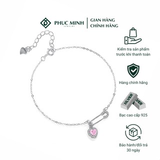 Lắc tay bạc PMJ vòng tay nữ mặt khóa trái tim Safety Pin Heart trái tim nhiều màu Phúc minh Jewelry