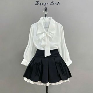 Set Sơ Mi Tiểu Thư Bigsize Nữ Kèm Chân Váy Chữ A Xòe Lưng Cao Lên Phom Tôn Dáng SET(SM16+CV419)